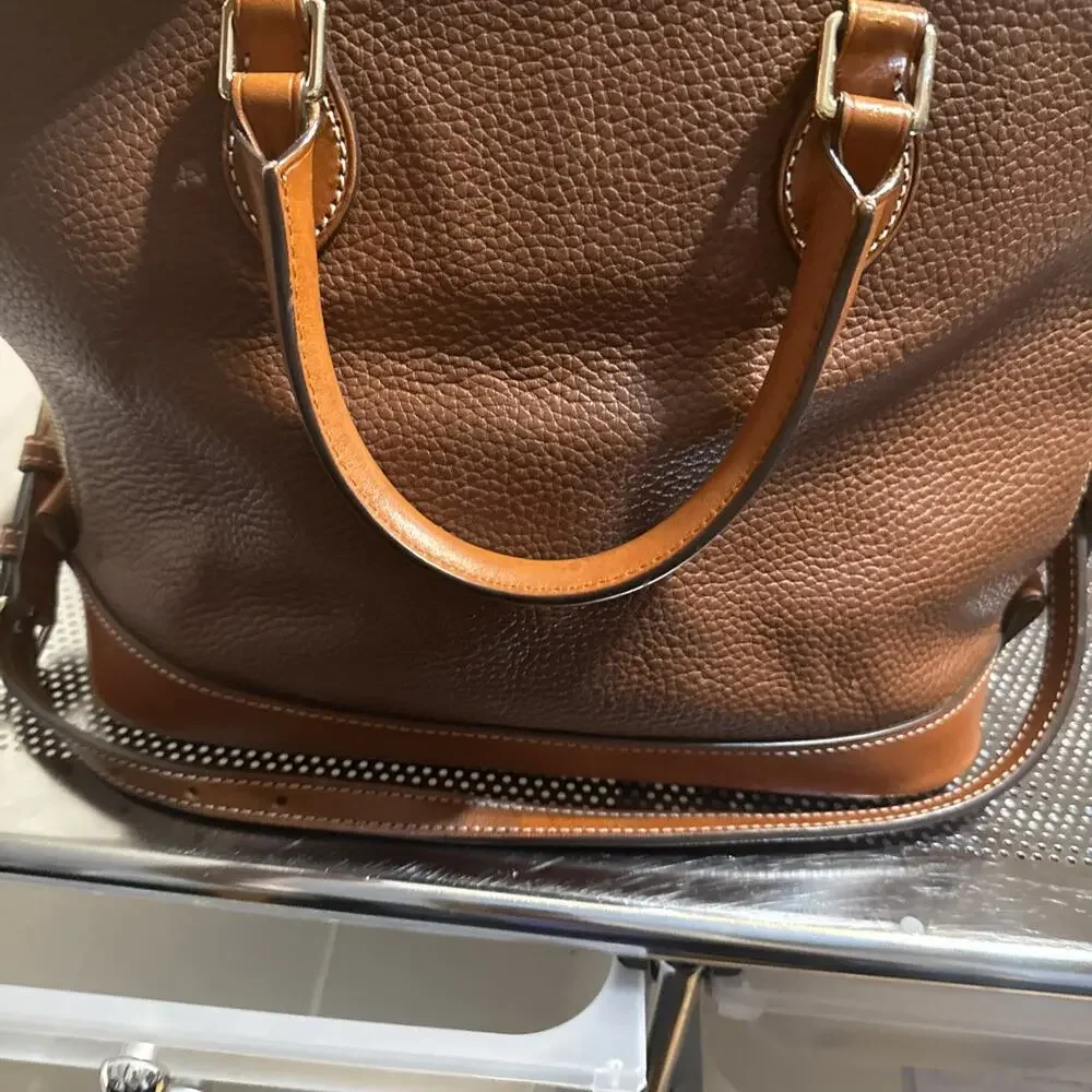 Dooney & Burke Pebble Leather Zip Zip Satchel Caramel Brown Shoulder Handbag